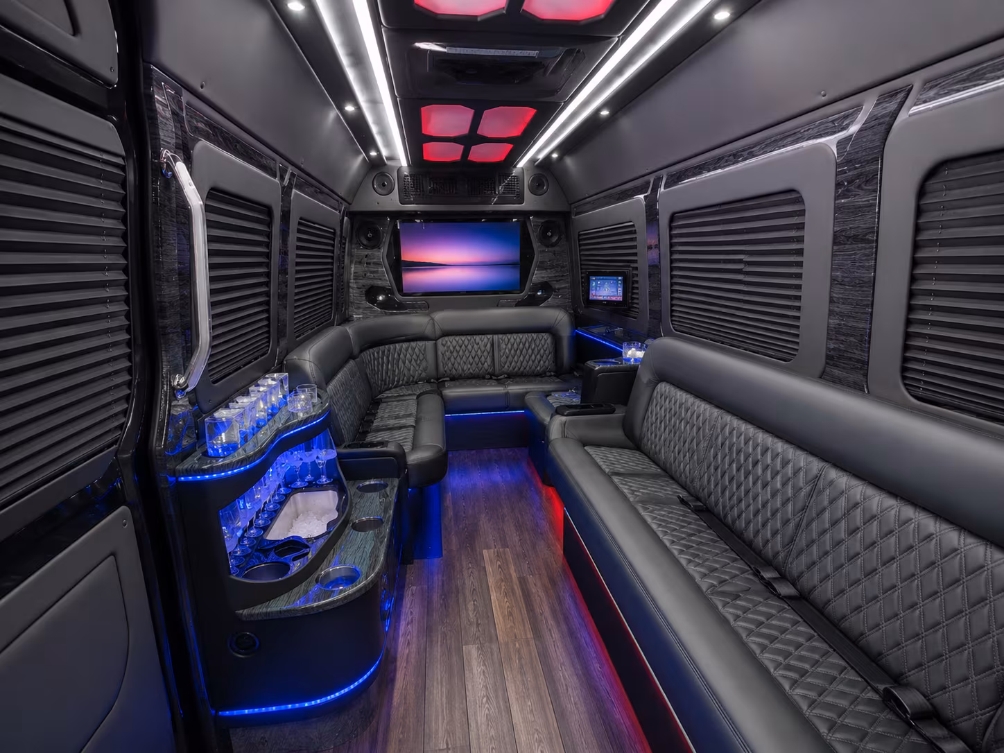 reading 40 passenger party bus interior